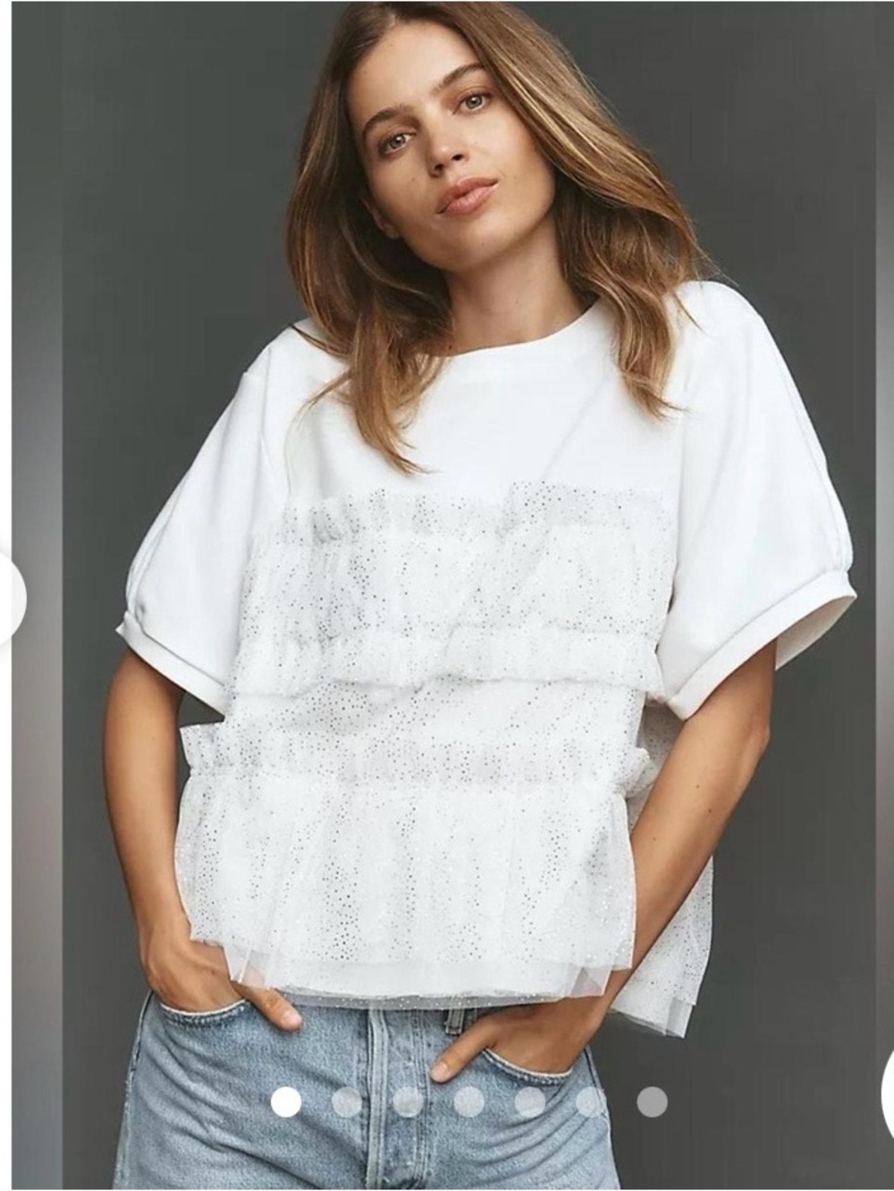 EUC, XS, Maeve Short Sleeve Smocked Ruffled Sweatshirt